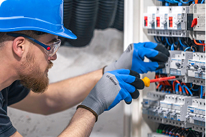 Electrician working on panel